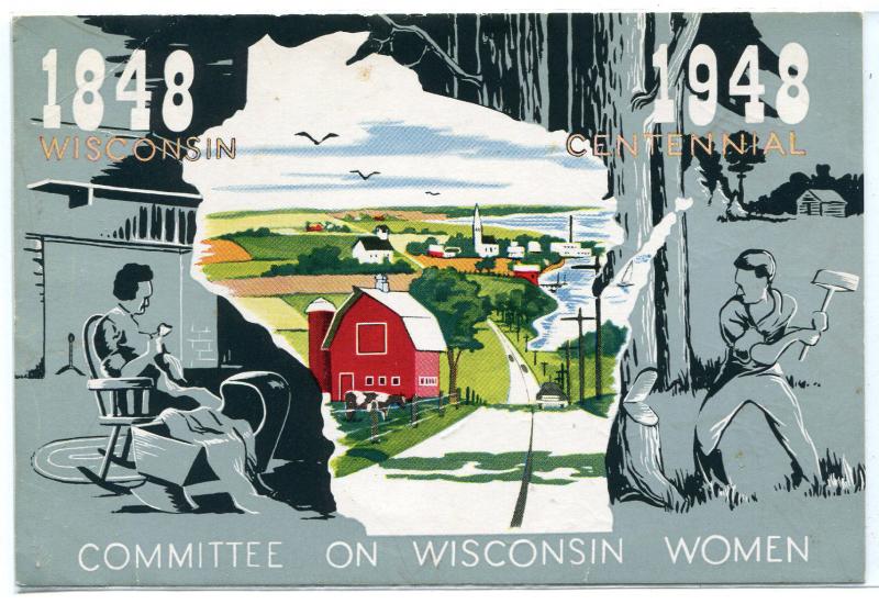 Wisconsin State Centennial Committee on Women WI 1848 1948 postcard