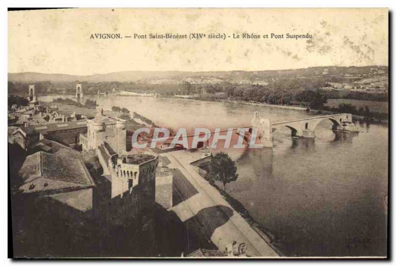 Old Postcard Avignon Pont d'Avignon and the Rhone Suspension Bridge