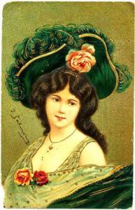 Salmony Signed Woman Wearing Big Hat