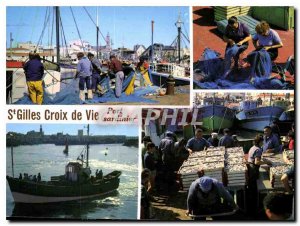 Modern Postcard St Gilles Croix de Vie Boat Fishing Port Sardinier