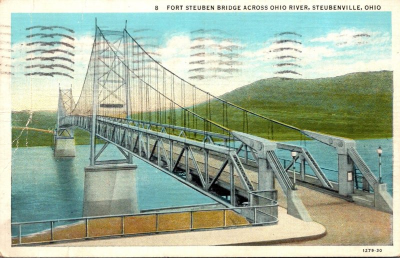 Ohio  Steubenville Fort Steuben Bridge Across Ohio River 1940 Curteich