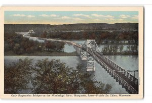 Marquette Iowa Prairie Du Chien Wisconsin WI Postcard 1915-30 Suspension Bridge
