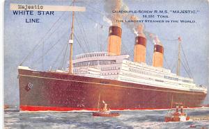 Quadruple Screw RMS Majestic, Cunard Sticker name of ship on Front Ship Unused 