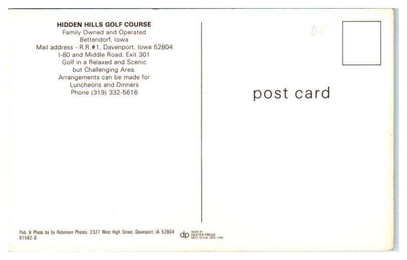 1970s Hidden Hills Golf Course, Bettendorf, IA Postcard