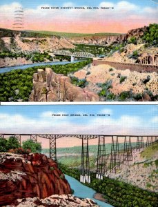 Del Rio, Texas - 2 Postcards of the Pecos River Highway Bridge - in 1946