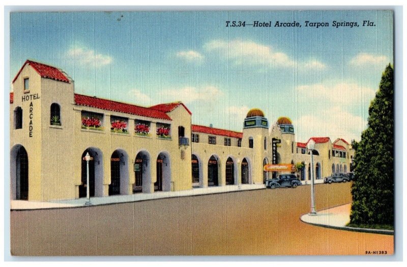 c1940 Hotel Arcade Road Street Tarpon Springs Florida Vintage Antique Postcard