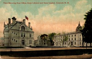 New Hampshire Concord View Showing Post Office State Library and State Capito...