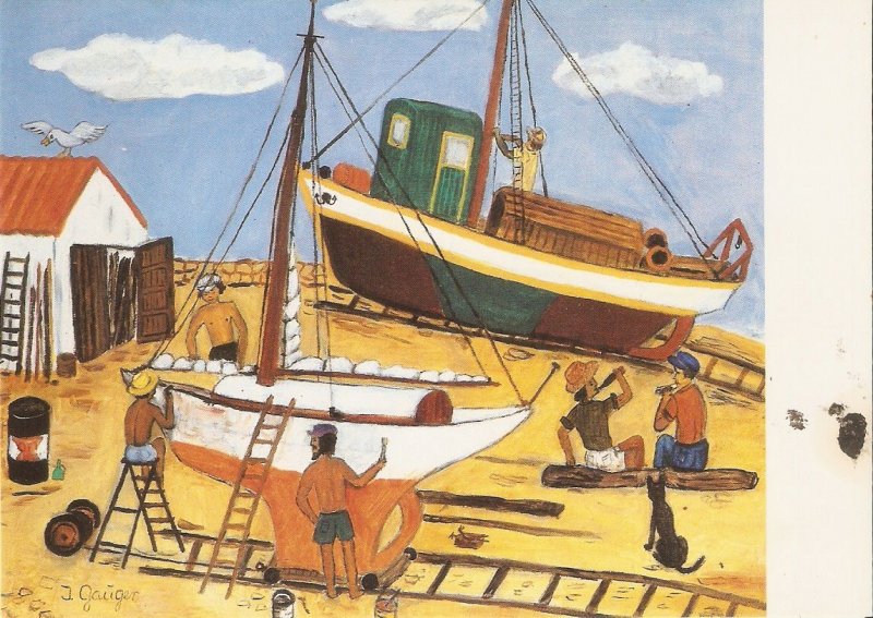 Shipyards,  by Ingeborg Gauger  Modern  Spanish Naive Painting postcard