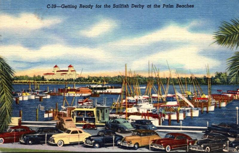 Florida Palm Beach Getting Ready For The Sailfish Fishing Derby 1950 Curteich