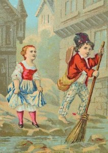 Grands Magazines De La Place Clichy Street Sweeper kids Victorian trade Card F88