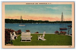 c1940 Skaneateles Lake Sailboat Chairs Skaneateles New York NY Vintage Postcard