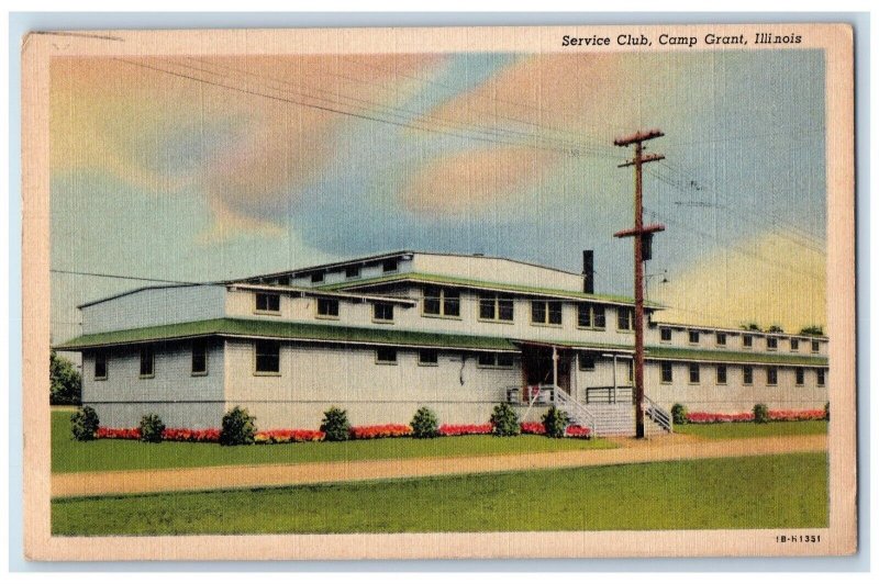 1943 Service Club Camp Grant Barracks Rockford Illinois Vintage Antique Postcard