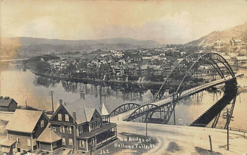 Bellows Falls VT Aerial View New Bridge Real Photo Postcard