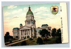 Vintage 1910's Postcard Capitol Building & Illinois Seal Springfield Illinois
