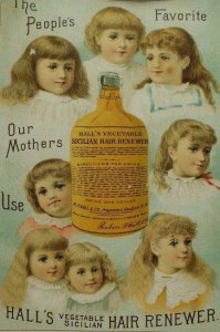 1870's-80's Hall's Vegetable Sicilian Hair Renewer Bottle Adorable Children F94