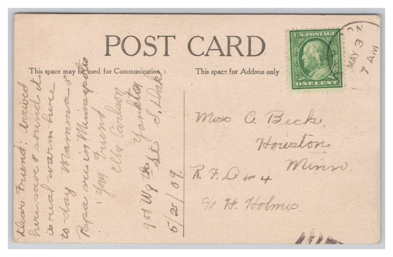 Yankton S. D. South Dakota Post Office Postcard c1909