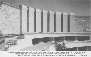 1933 Chicago Expo  Electrical Court Bas Relief B&W Postcard Unused