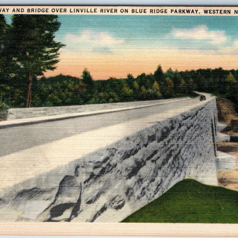 c1940s Asheville, NC Linville River Bridge Blue Ridge Parkway Highway Rd PC A250