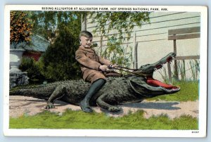 Hot Springs National Park Arkansas Postcard Riding Alligator Farm c1940 Vintage