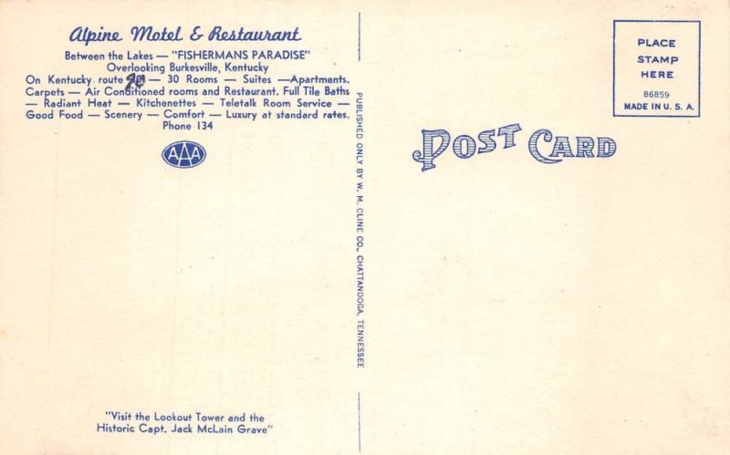Burkesville Kentucky Alpine Motel & Restaurant Multi-View Linen PC U3597