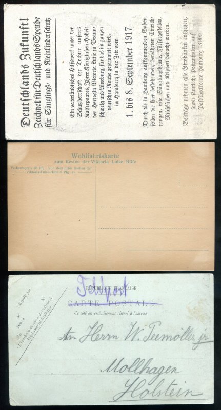 h3262 - GERMANY 1910s Lot of 3 WW1 Feldpost. Princess Victoria. Boulogne Sur Mer