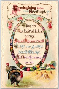 Thanksgiving Greetings Turkey & Fruitful Farmfield Landscape Postcard