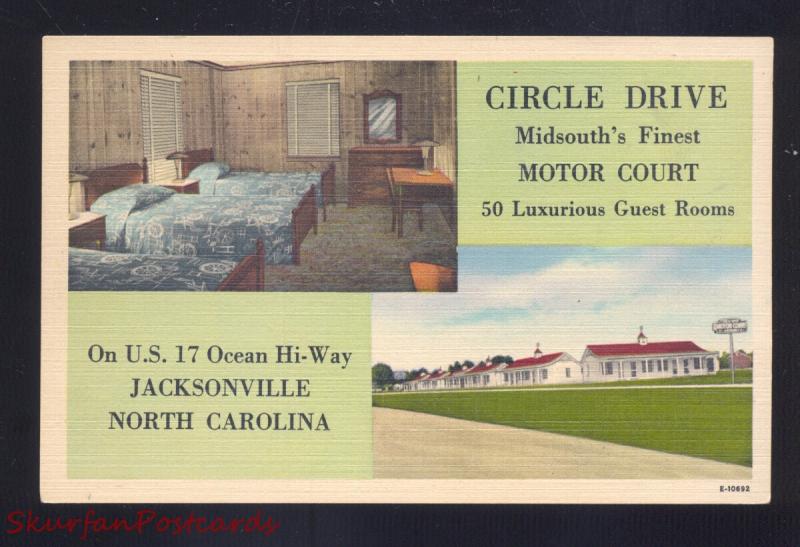 JACKSONVILLE NORTH CAROLINA CIRCLE MOTOR COURT LINEN ADVERTISING POSTCARD