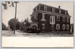 Perkasie PA First National Bank Staff And P & R Railway Station Postcard N25