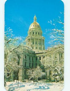 1950's OLD CARS & CAPITOL BUILDING IN WINTER Denver Colorado CO Q3471