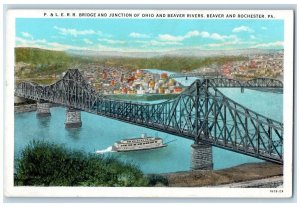 c1920 P LEER Bridge Junction Ohio Beaver Rivers Rochester Pennsylvania Postcard