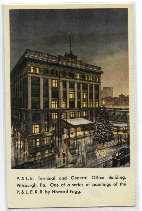 P&LE Railroad Depot Terminal General Office Pittsburgh PA Howard Fogg postcard 