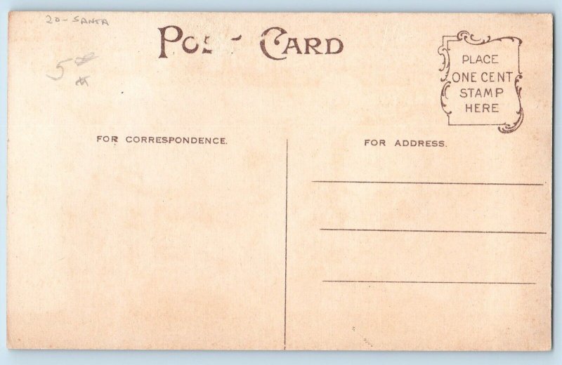 Christmas Postcard Santa On The Window Mother Hanging Stockings Children Teddy