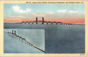 Postcard BRIDGE SCENE Between Portsmouth & Newport News Virginia VA AI0540