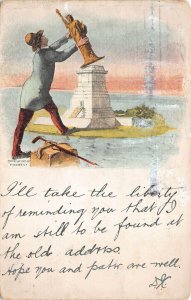 NEWFOUNDLAND CANADA SCOTT #82 STAMP TO USA STATUE OF LIBERTY COMIC POSTCARD 1906