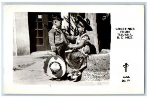 BC Mexico Postcard Greetings from Tijuana Two Mexican Kids 1940 RPPC Photo