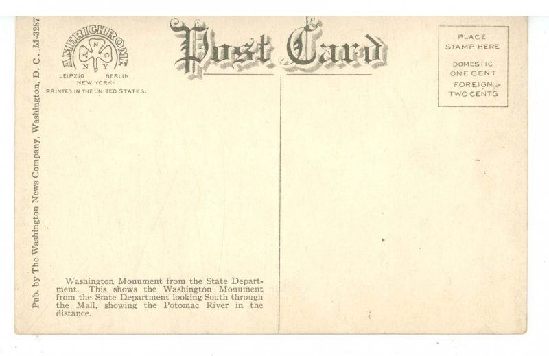 DC - Washington. Washington Monument from State Department