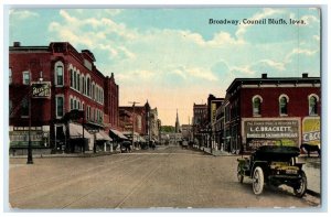 1913 Broadway Buildings Classic Cars Council Bluff Iowa Vintage Antique Postcard