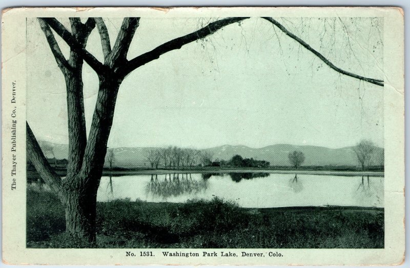 c1910s Denver, CO Washington Park Lake Water Mountain Reflection Postcard A28