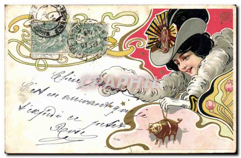 Old Postcard Fancy Illlustrateur Female Pig Pig