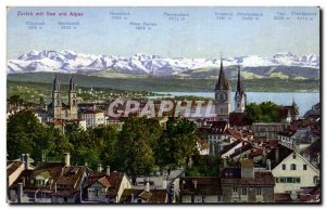 Postcard Old Zurich mit See und Alpen