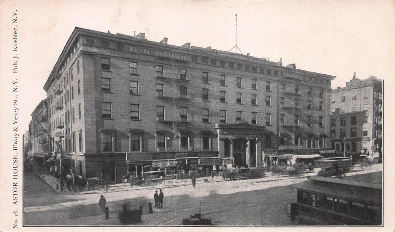 Astor House, Broadway & Vesey St., N.Y.C., Very Early Postcard, Unused