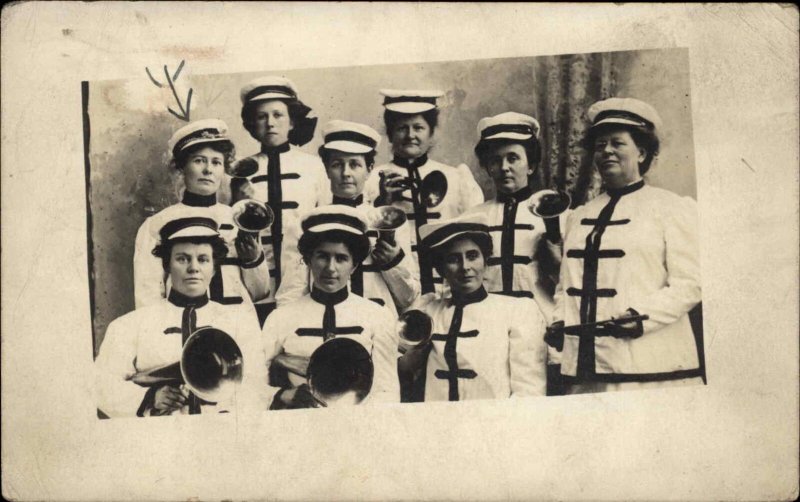 Women in Uniform Bugles Buglers c1910 Real Photo Postcard