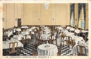 Bridgeton New Jersey 1920s Postcard Dining Room Cumberland Hotel 