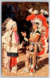 Native Americana~Colorado Springs CO~Chief & Son In Tribal Dress~1958 Postcard