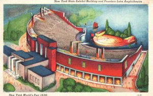 1940 New York State Exhibit Building Fountain Lake Amphitheatre Vintage Postcard