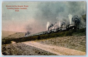 Utah Postcard Denver Rio Grande Train Crossing Soldier Summit Locomotive c1910