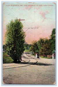 1910 Gateway Cape Casino Rail Trees Road Cape Elizabeth Maine Vintage Postcard 