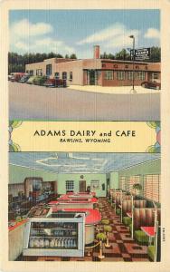 Nice Linen Roadside Postcard Interior & Ext. Views Adams Dairy & Cafe Rawlins WY