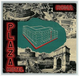 Plaza Hotel Roma Italy Luggage Label Vtg Sticker Stamp Poster  