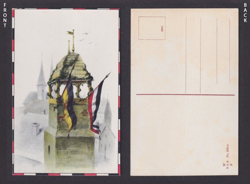 Vintage postcard GERMANY, Flags on the tower, Patriotic WWI